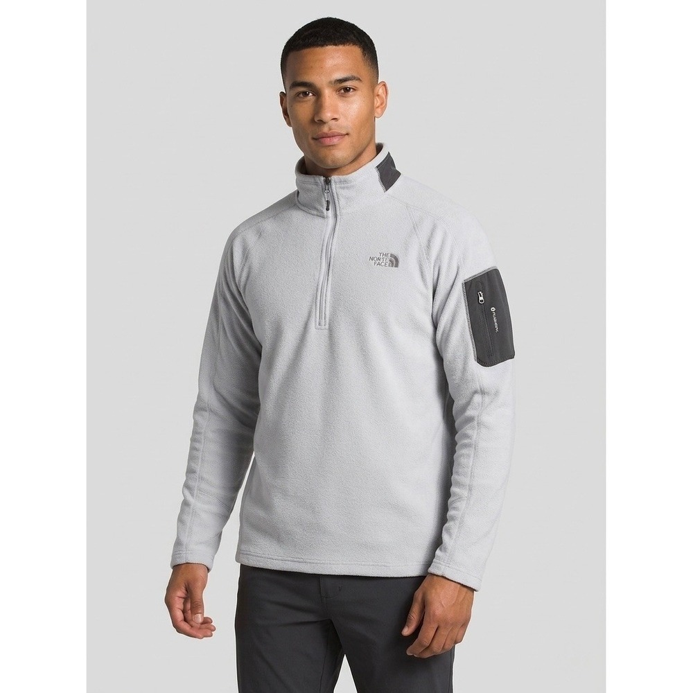 The North Face Mens FlashDry Fleece Quarter Zip Pullover Gray Jacket Large